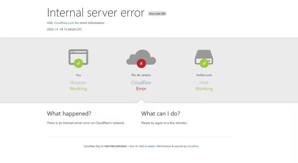 Página da Cloudflare com erro — Foto: Reprodução