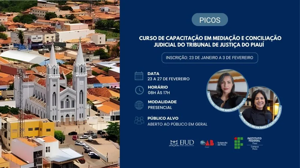 Curso de Capacitação em Mediação e Conciliação Judicial tem inscrições abertas até 3 de fevereiro em Picos 