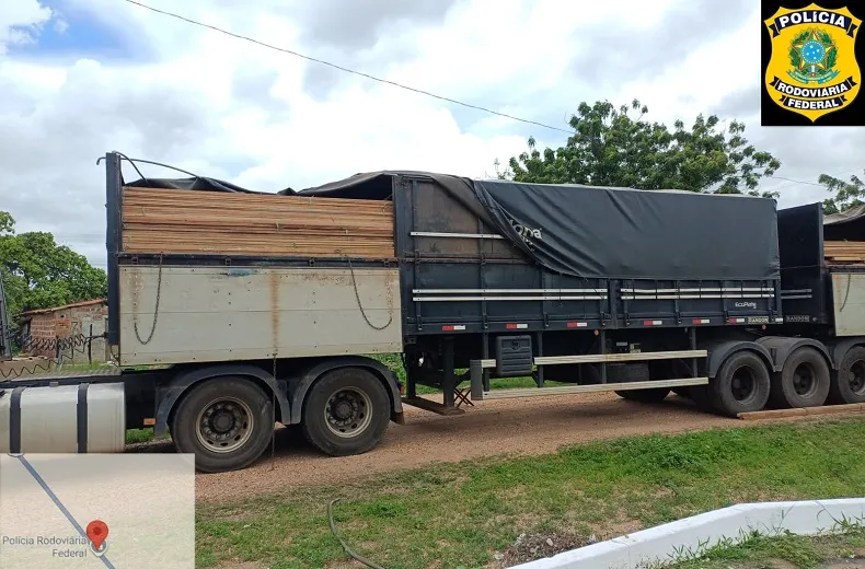 Caminhão com carga de madeira é flagrado fora de rota autorizada em Alegrete do Piauí